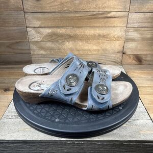 Abeo Bio System Poppy Blue Leather Slip On Strap Sandals Women's Size 8 US